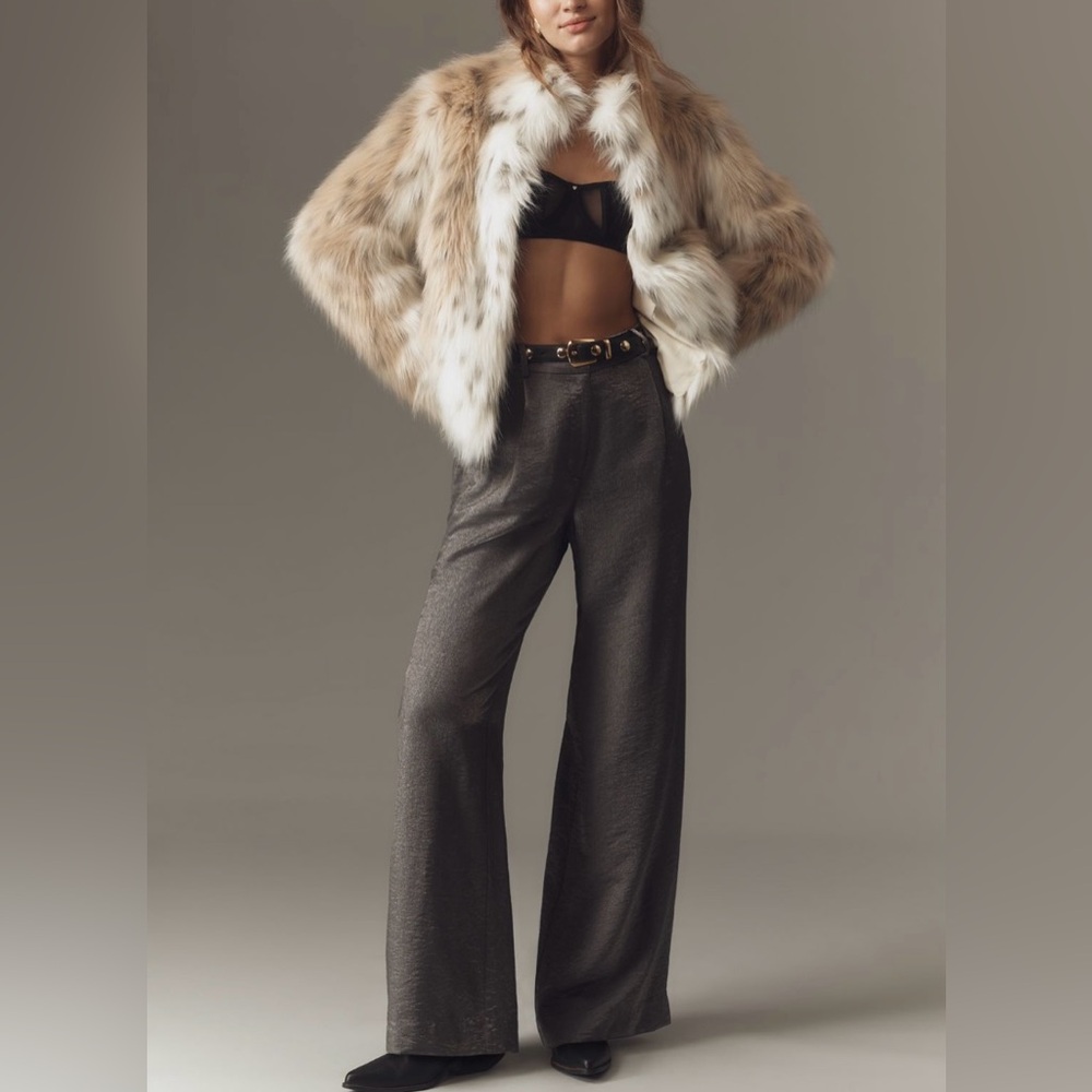 🟤NWT MAEVE by ANTHROPOLOGIE Shimmered Wide-Leg Trousers in Licorice - Picture 3 of 6